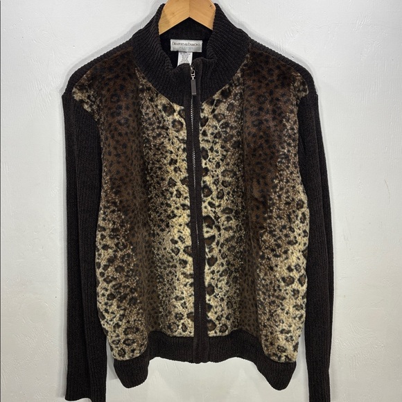Draper's & Damon's Vintage Leopard Faux Fur Petite Full Zip Cozy Cardigan PXL - Picture 3 of 7